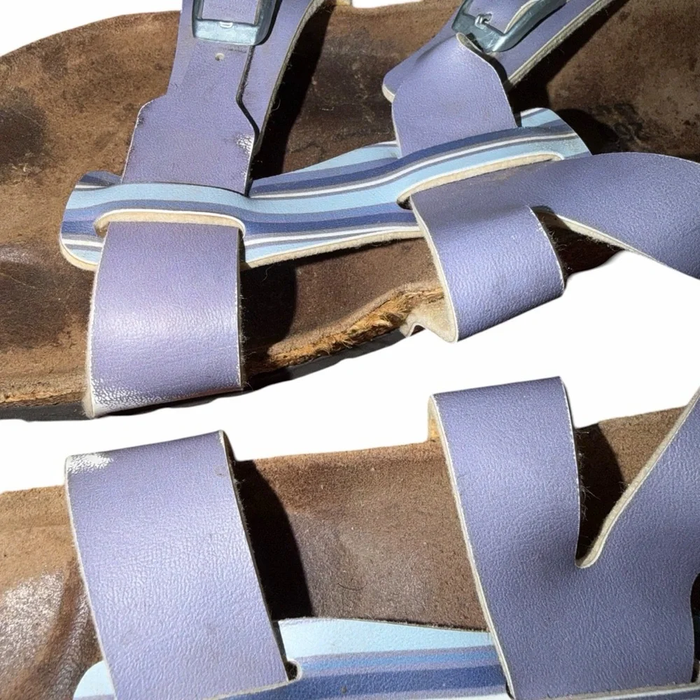 Birkenstock Mayari Purple Stripe Sandals Size 40 Women’s 9 Toe Loop Birko-Flor